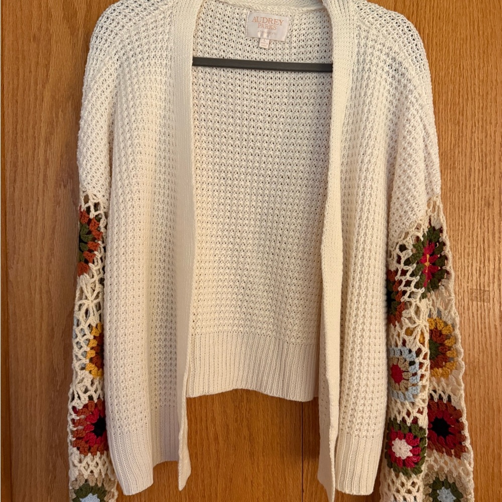 Audrey Women's Cream Cardigan with Colorful Floral Sleeves